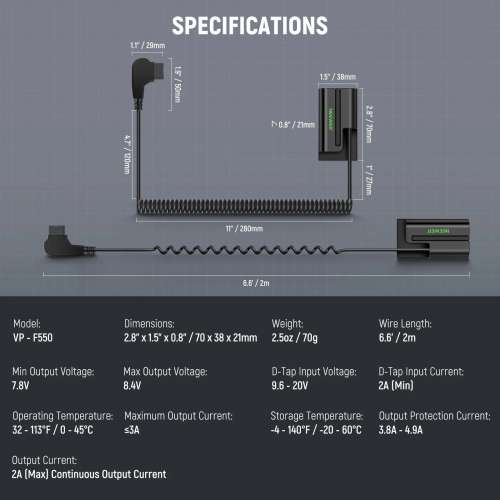 NEEWER VP-F550  Dummy Battery L mount F550 To D-Tap 假電池
