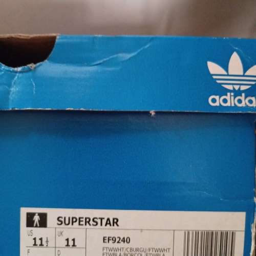 100%全新 Adidas Superstar US11.5 愛迪達 男波鞋 EFF9240 白底紅邊 UK11 , f46 連