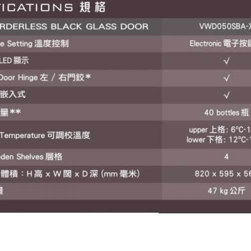 Wine Cabinet 02 Vintec-VWD050SBA-X (40 btls)  40瓶雙溫區紅酒櫃 88折優惠