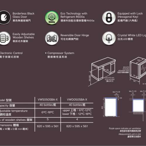 Wine Cabinet 05 Vintec-VWD154SSA-X (138 btls)  138瓶雙溫區紅酒櫃 88折優惠