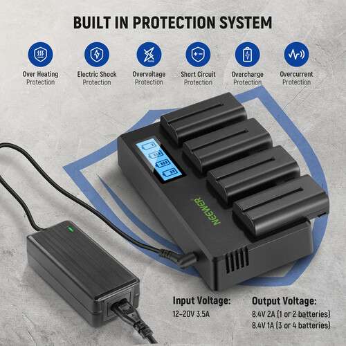 Neewer NP-F550 Battery 4-Pack with 4-Bay Charger Kit (2600mAh) For Sony 代用鋰...