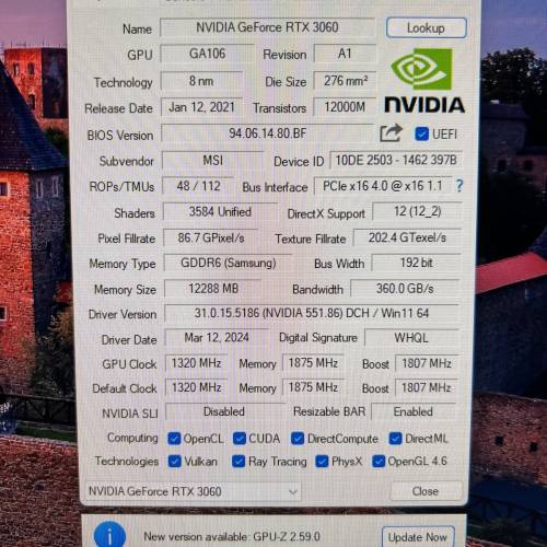 MSI RTX3060 ventus 3x oc 12GB DDR6