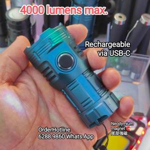 短身版超强光電筒4000流明. USB-C直接充電.配松下26350鋰電池 Flashlight 🔦 Torch