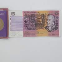 澳洲錢幣套裝/UNC(1967)Australia 5 dollar banknote/1967年澳洲5元纸幣加1988年5元