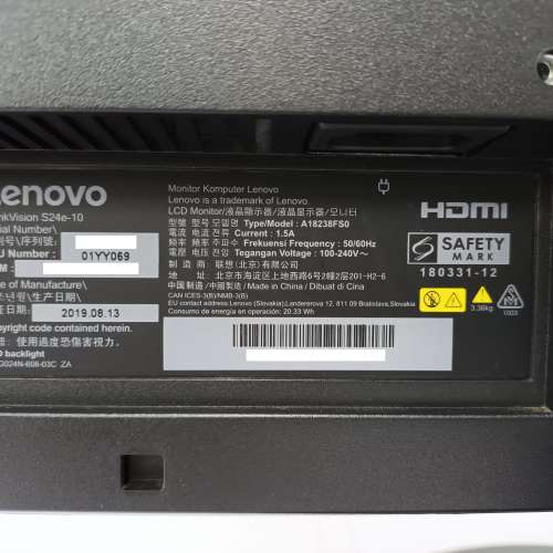 Lenovo 23.8" ThinkVision S24e-10 LED 背光 LCD 顯示器 Full HD WLED Backlit LCD...