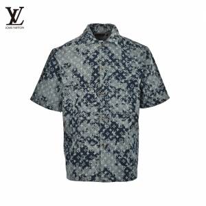 Louis Vuitton/路易威登 紮染掛毯圖案夏威夷牛仔短袖襯衫