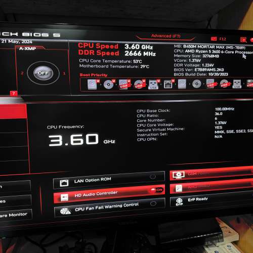 MSI B450M Mortar Max + Ryzen 5 3600