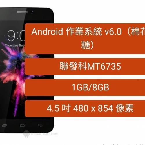 全新貨品/PHONEMAX  Mars/1GB+8GB/4.5吋顯屏/Android 6/2000mAh/智能手機(金色及黑...