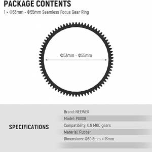 NEEWER PG008 0.8 MOD Seamless Follow Focus Gear Ring - 53-55mm