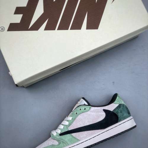 Travis scott x Nike air jordan 1 low麂皮白綠倒鉤板鞋Size：36-46