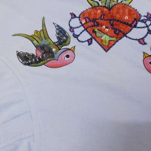 粉藍色中袖珠片綉花T-Shirt 上衣 中袖T恤 襯衫 襯衣 中袖tee恤 短袖衫 中袖衫