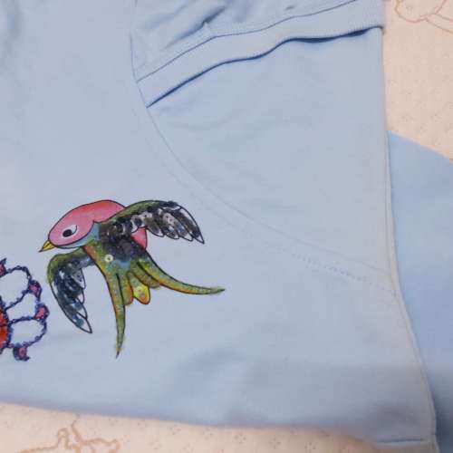 粉藍色中袖珠片綉花T-Shirt 上衣 中袖T恤 襯衫 襯衣 中袖tee恤 短袖衫 中袖衫