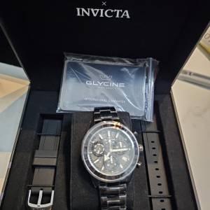 Invicta x Glycine 黑鋼 雙帶 Ronda 瑞士石英錶