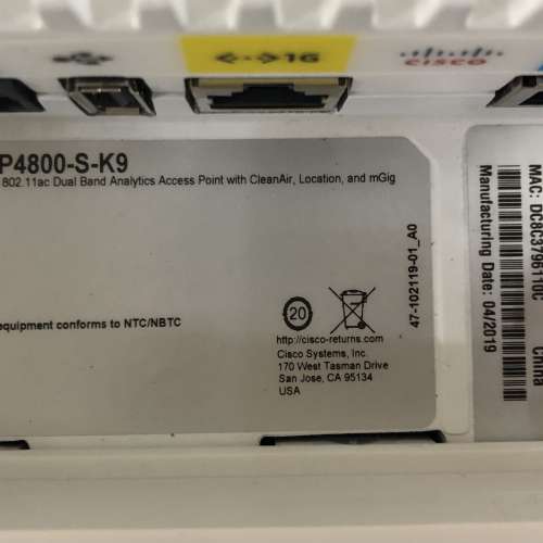 Cisco AIR-AP4800-S-K9 4800 Wireless Access Point AP
