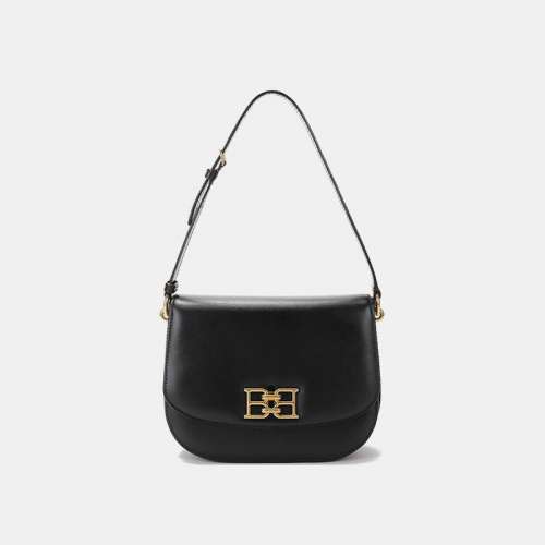 女式B-Chain手提單肩斜挎包黑色馬鞍包牛皮