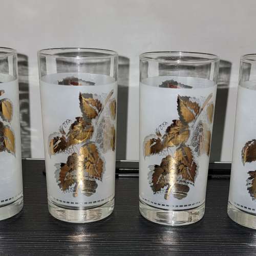 1990年時代 花卉印花圖案 玻璃杯 4隻一套價 裝潢 裝飾品 收藏品 1980's Leaves Lea...