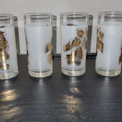 1990年時代 花卉印花圖案 玻璃杯 4隻一套價 裝潢 裝飾品 收藏品 1980's Leaves Lea...