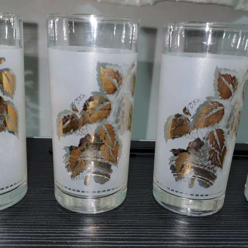 1990年時代 花卉印花圖案 玻璃杯 4隻一套價 裝潢 裝飾品 收藏品 1980's Leaves Lea...
