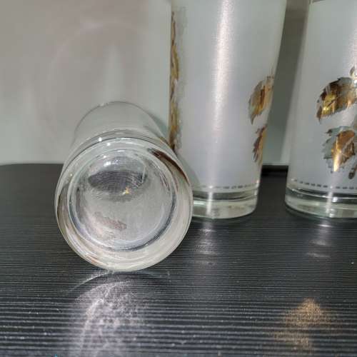 1990年時代 花卉印花圖案 玻璃杯 4隻一套價 裝潢 裝飾品 收藏品 1980's Leaves Lea...