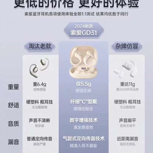 索愛概念耳夾式藍牙耳機長續航高音不入耳蘋果華為小米榮耀手機通用