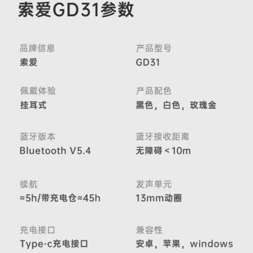 索愛概念耳夾式藍牙耳機長續航高音不入耳蘋果華為小米榮耀手機通用