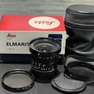 Leica Elmarit M 21mm F2.8 E60 Pre-A Black Lens with box, UVa filter and hood