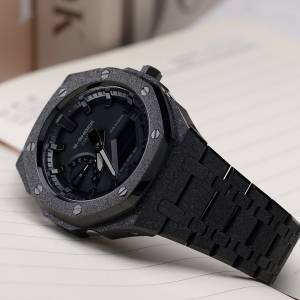 G-SHOCK Casioak Mod 手錶磨砂黑色錶殼金屬錶帶黑色時標黑色錶盤 44 毫米