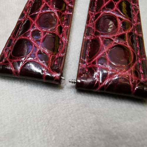 真尼羅鱷魚皮酒紅色園紋手工錶帶-扣位22mm