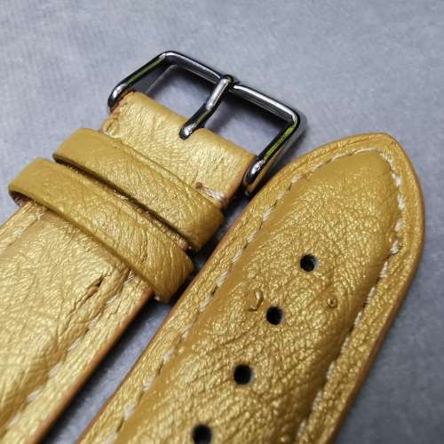 鴕鳥皮土豪金手工錶帶-扣位22mm