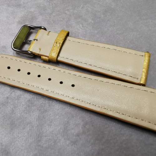 鴕鳥皮土豪金手工錶帶-扣位22mm