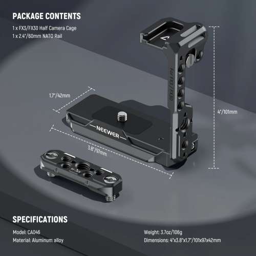 NEEWER CA046 Aluminum Alloy Half Camera Cage For Sony FX3 / FX30