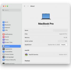 MacBook Pro 14" ,  M1 Pro, 16G ram, 512GB SSD (保養到2025年11月)