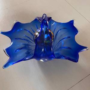 藝術玻璃手工吹製籃碗鈷藍色