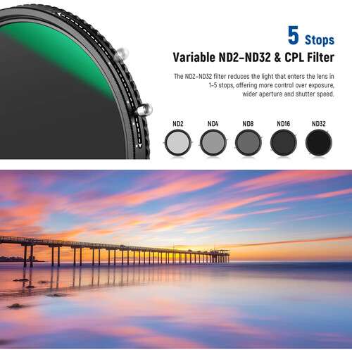 Neewer 2-in-1 Variable ND2-ND32 & CPL Filter (37mm -82mm) 偏光連可調減光濾鏡