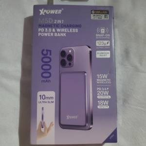 全新紫色 XPower M5D 5000mAh 鋁合金超薄 PD 3.0 磁吸無線快速充電器 magsafe powe...