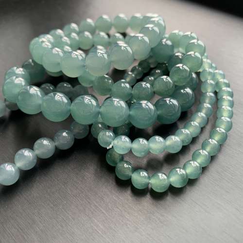 翡翠a货冰种蓝水手串情侣手链危料手串直径7-12MM大圆珠