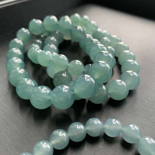 翡翠a货冰种蓝水手串情侣手链危料手串直径7-12MM大圆珠