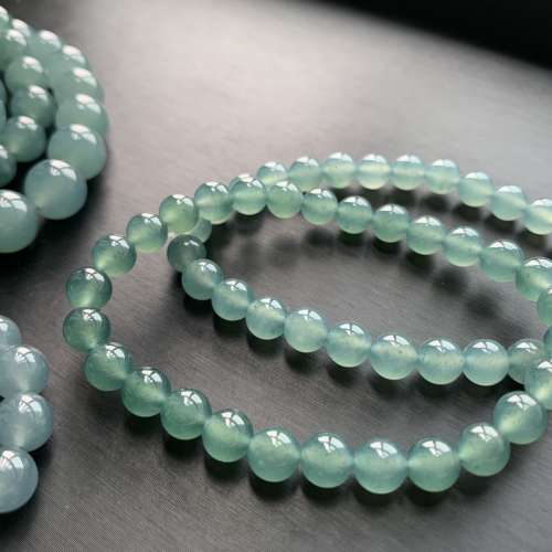 翡翠a货冰种蓝水手串情侣手链危料手串直径7-12MM大圆珠