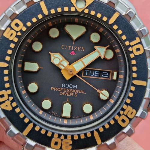 罕有～古董 日本製 Citizen 星辰 鈦殼左霸 800m 石英深潛手錶～not rolex omega
