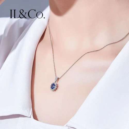 英倫玫瑰18K金天藍色寶石吊墜60分鑽石項鏈奢華戴妃項鏈