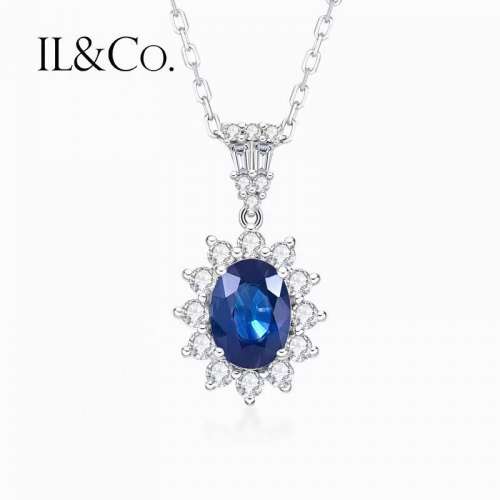 英倫玫瑰18K金天藍色寶石吊墜60分鑽石項鏈奢華戴妃項鏈