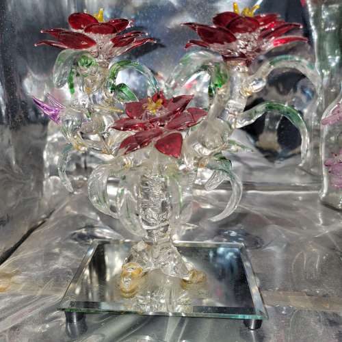 ***3件一套價 1990 年時代 玻璃 花 花卉 裝飾品 配件 Year 1990's Glass Flower Fl...
