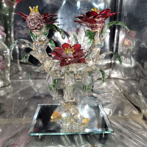 ***3件一套價 1990 年時代 玻璃 花 花卉 裝飾品 配件 Year 1990's Glass Flower Fl...