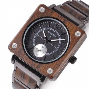 BOBOBIRD設計師新品男士黑檀木方錶時尚手錶小秒針創意實木手錶男