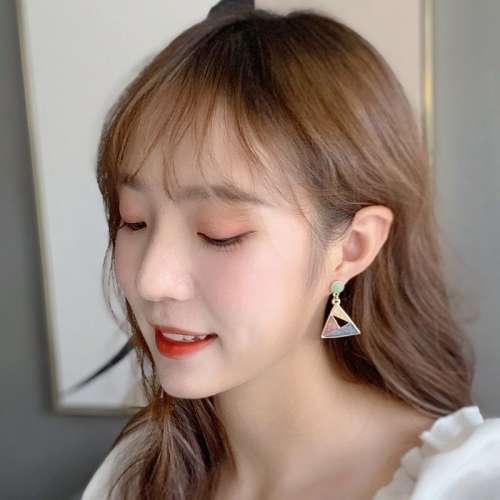 比蘭迪S925銀針耳環東大門耳飾創意撞色星空滴油耳環三角形耳環