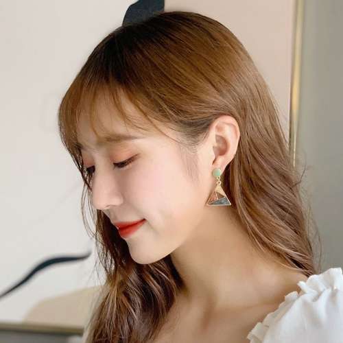 比蘭迪S925銀針耳環東大門耳飾創意撞色星空滴油耳環三角形耳環