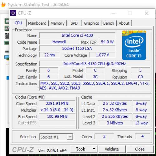 i3-4130 Intel LGA1150 （Socket H3） 3.4Ghz CPU不連散熱風扇