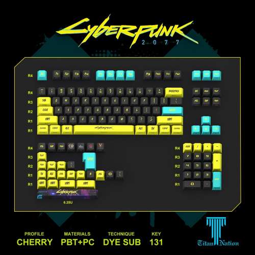 泰坦国度Cyberpunk赛博朋克主题131键PBT+PC侧透透光键帽原厂高度