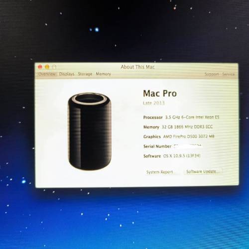 Apple MacPro 6.1 E5 3.5GHz 6C 32GB Ram 1TB SSD AMD FirePro D500 OSX