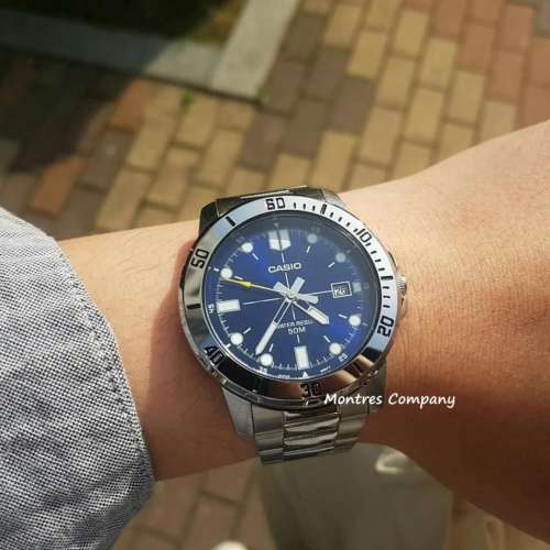 Montres Company香港註冊公司(31年老店) 卡西歐 CASIO 藍水鬼 不鏽鋼錶帶 點字 銀...